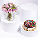 MNM Chocolate Birthday Photo Cake With Purple Flowers