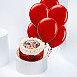 Red Velvet Photo Cake For Birthday With Helium Balloons