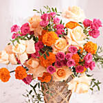 Marigold And Roses In Premium Vase