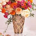 Marigold And Roses In Premium Vase