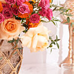 Marigold And Roses In Premium Vase