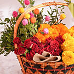 Marigold Flowers Basket With Roses