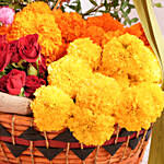 Marigold Flowers Basket With Roses