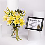 Happy Retirement Lilies in Premium Vase With Personalised Name Frame