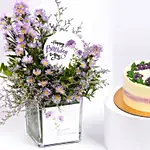 September Birthday Wishes Aster Flowers and Cake