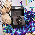 Titan Watch Gift Tray for Him with Orchid