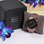 Titan Watch Gift Tray for Him with Orchid