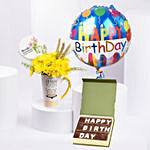 Yellow Chrysanthemum Flower Birthday Mug With Chocolate N Balloon