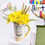 Yellow Chrysanthemum Flower Birthday Mug With Chocolate N Balloon