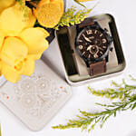 Fossil Brown Leather Watch Gift Box For Him