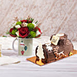 Seasons Greetings Flower Mug With Log Cake