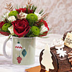 Seasons Greetings Flower Mug With Log Cake