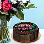 New Year Cake and Colorful Flowers