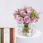 Vase Of Royal Purple Roses With Dubai Chocolates