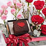 Valentines Love Cake and Roses Combo