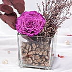 Vibrant Purple Forever Rose in glass vase