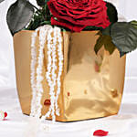 Valentines Red Forever Rose Large  Gold Metal Vase