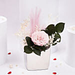 Large Pink Forever Rose in Premium Metal Vase