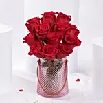 Valentines 12 Red Roses in Designer Vase