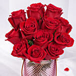 Valentines 12 Red Roses in Designer Vase