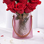 Valentines 12 Red Roses in Designer Vase