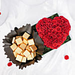 Heart Shaped Rose Arrangement And Chocolates