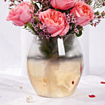 Pink Roses Arrangement In Premium Vase