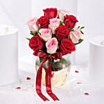 Red N Pink Roses Arrangement In Premium Vase