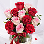 Red N Pink Roses Arrangement In Premium Vase