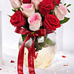 Red N Pink Roses Arrangement In Premium Vase