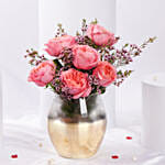 Pink Roses Arrangement In Premium Vase