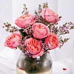 Pink Roses Arrangement In Premium Vase