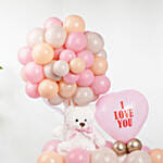 I Love You Balloon Arrangement With Teddy Pink