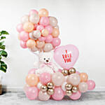 I Love You Balloon Arrangement With Teddy Pink