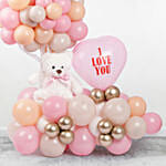 I Love You Balloon Arrangement With Teddy Pink