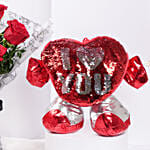 Bouquet of 6 Red Roses With Hugging Heart for Valentines