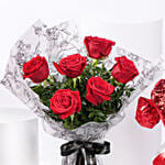 Bouquet of 6 Red Roses With Hugging Heart for Valentines