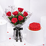 Bouquet of 6 Red Roses With Red Velvet Cake for Valentines