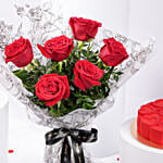 Bouquet of 6 Red Roses With Red Velvet Cake for Valentines