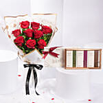 Bouquet of 9 Red Roses With Dubai Chocolates for Valentines