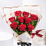 Bouquet of 9 Red Roses With Dubai Chocolates for Valentines