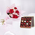 Elegant Duo Of Roses Valentines Bouquet With Chocolate