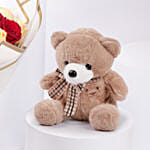 Elegant Duo Of Roses Valentines Bouquet With Teddy Bear