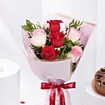 Pink and Red Roses Beauty Bouquet With Chocolate For Valentines