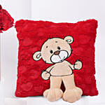 Red Roses With Teddy Bear Cushion