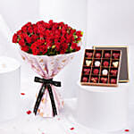 Valentine Red Spray Roses Bouquet With Chocolate