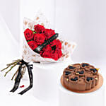 Blush Of Passion 12 Roses Bouquet With Chocolate Affection Valentines Cake