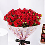 Valentine Red Spray Roses Bouquet With Chocolate