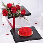 Valentines Red Roses And Cake Box