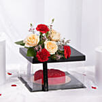 Heartfelt Bliss Valentines Cake And Flowers Box